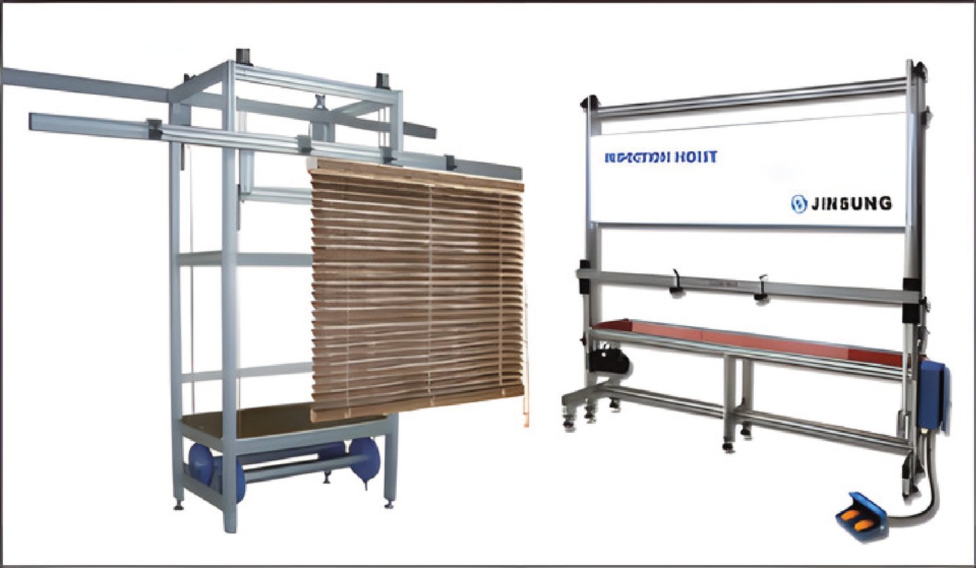Inspection hoist holding finished blinds